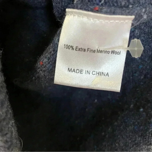 Paul Stuart  100% extra fine merino wool quarter zip blue flecked sweater - Picture 4 of 4